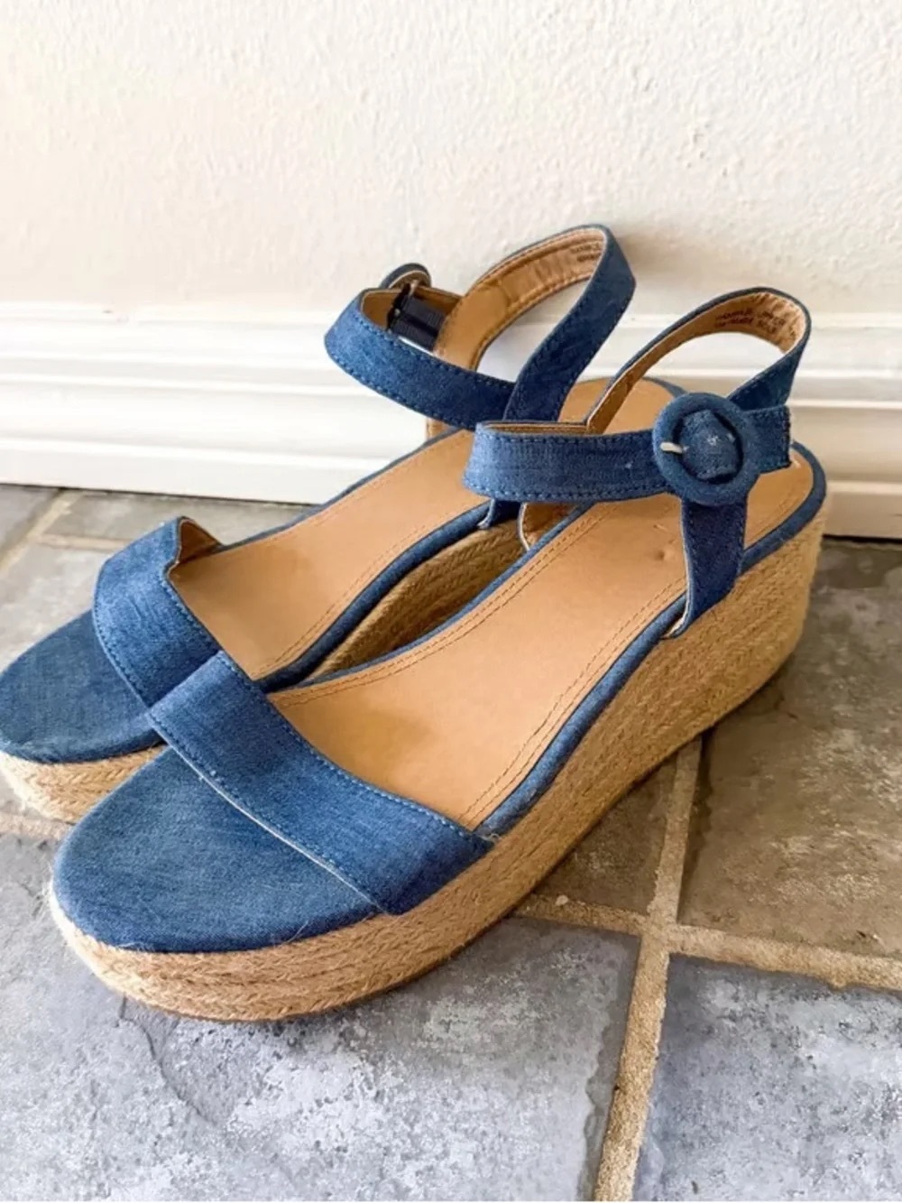 Time and Tru Blue Denim Espadrille Platform Wedge Sandals